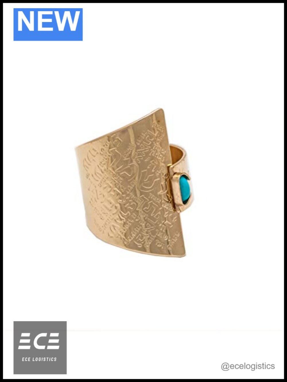 Evil Eye Ring 18K Gold Plated Turquoise Hebrew Adjustable Statement Ring